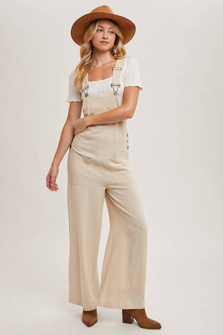 RELAXED WIDE LEG OVERALL JUMPSUIT: OATMEAL / L