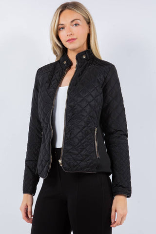 Quilted Classic Nylon Jacket with Faux Fur Lining: Olive / M