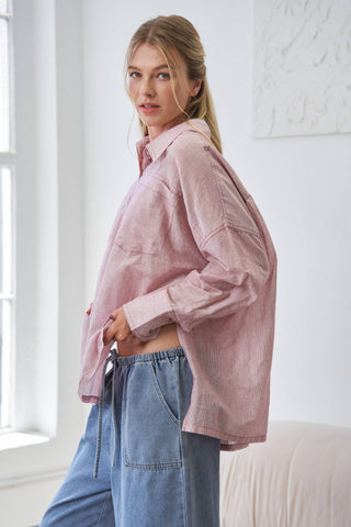 Red Mira Lightweight Button-Up Shirt