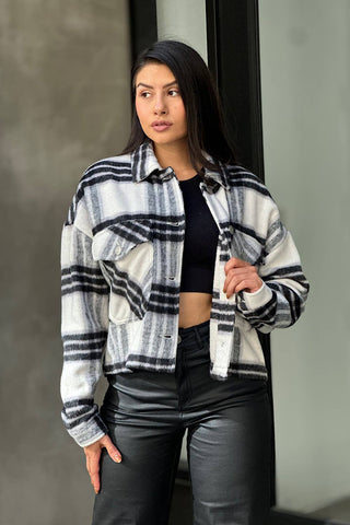 Drop Shoulder Cropped Plaid Shacket / Flannel Jacket: Anahi / S