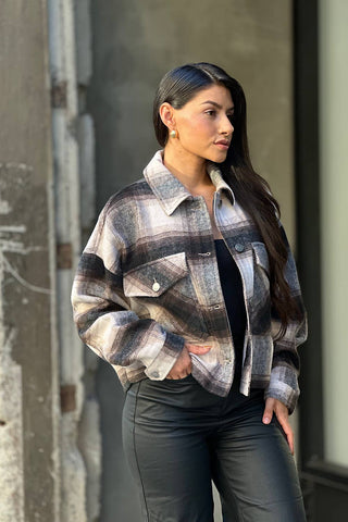 Drop Shoulder Cropped Plaid Shacket / Flannel Jacket: Anahi / S