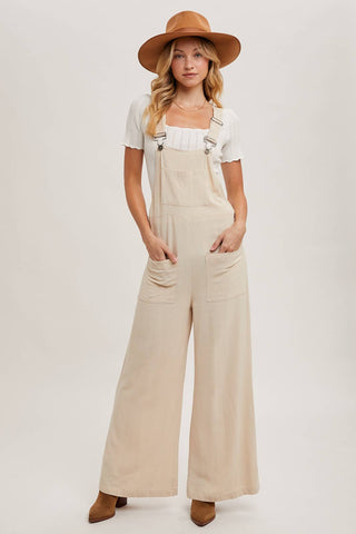 RELAXED WIDE LEG OVERALL JUMPSUIT: OATMEAL / S