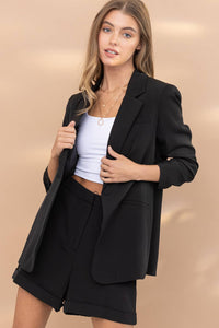 22216SET - Blazer Covered Button Closure Wrinkle Shorts Set