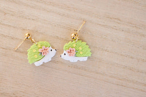 Green Floral Hedgehog Dangles