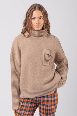 12W2847N-Mock neck Oversized Ribbed Knit Sweater Top: S-M-L/2-2-2 / MOCHA