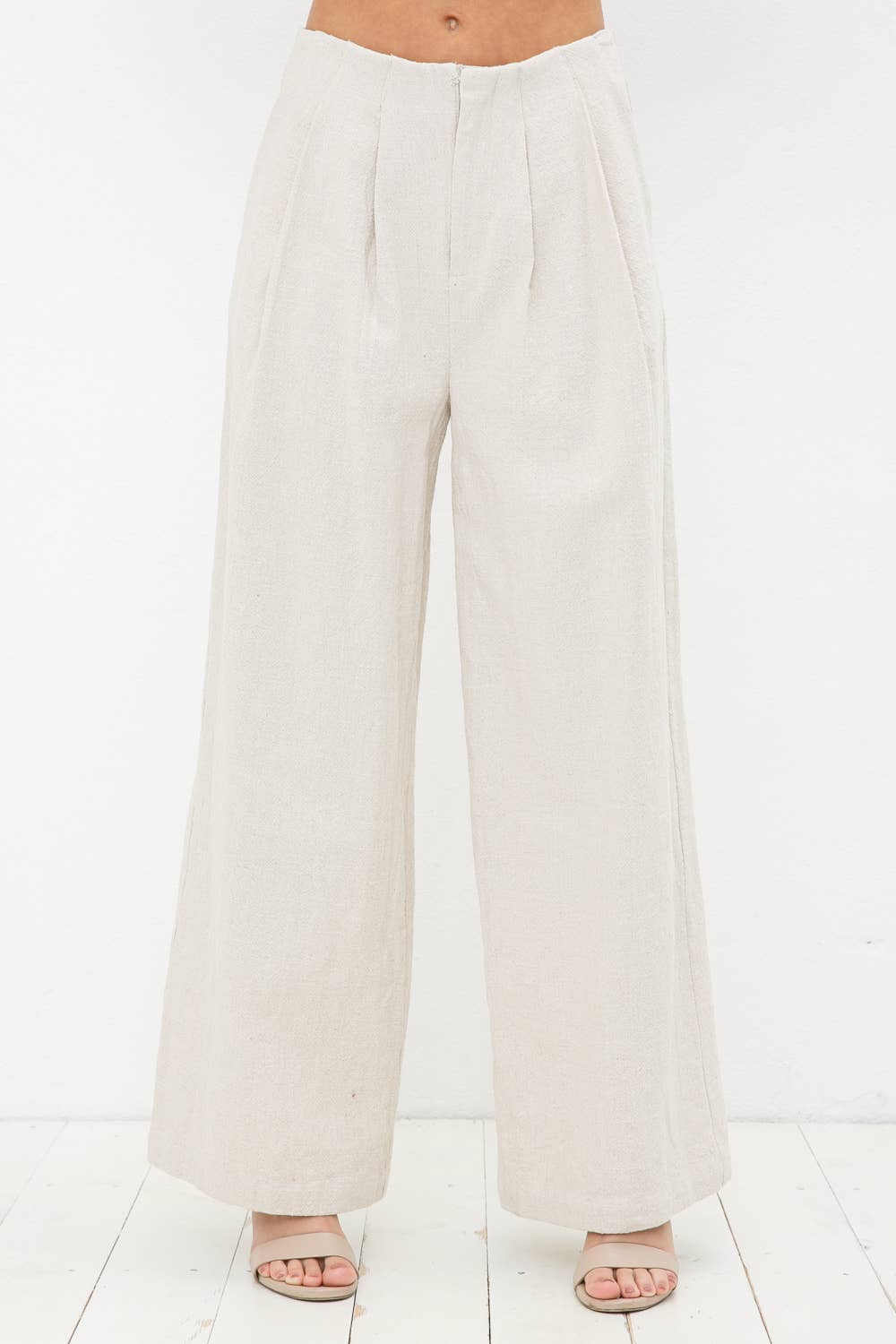 31476P - High Waisted Sturdy Linen Pleated Pants