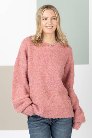 12W2839N-Solid Fuzzy Cozy Knit Sweater Top: S-M-L/2-2-2 / PINK