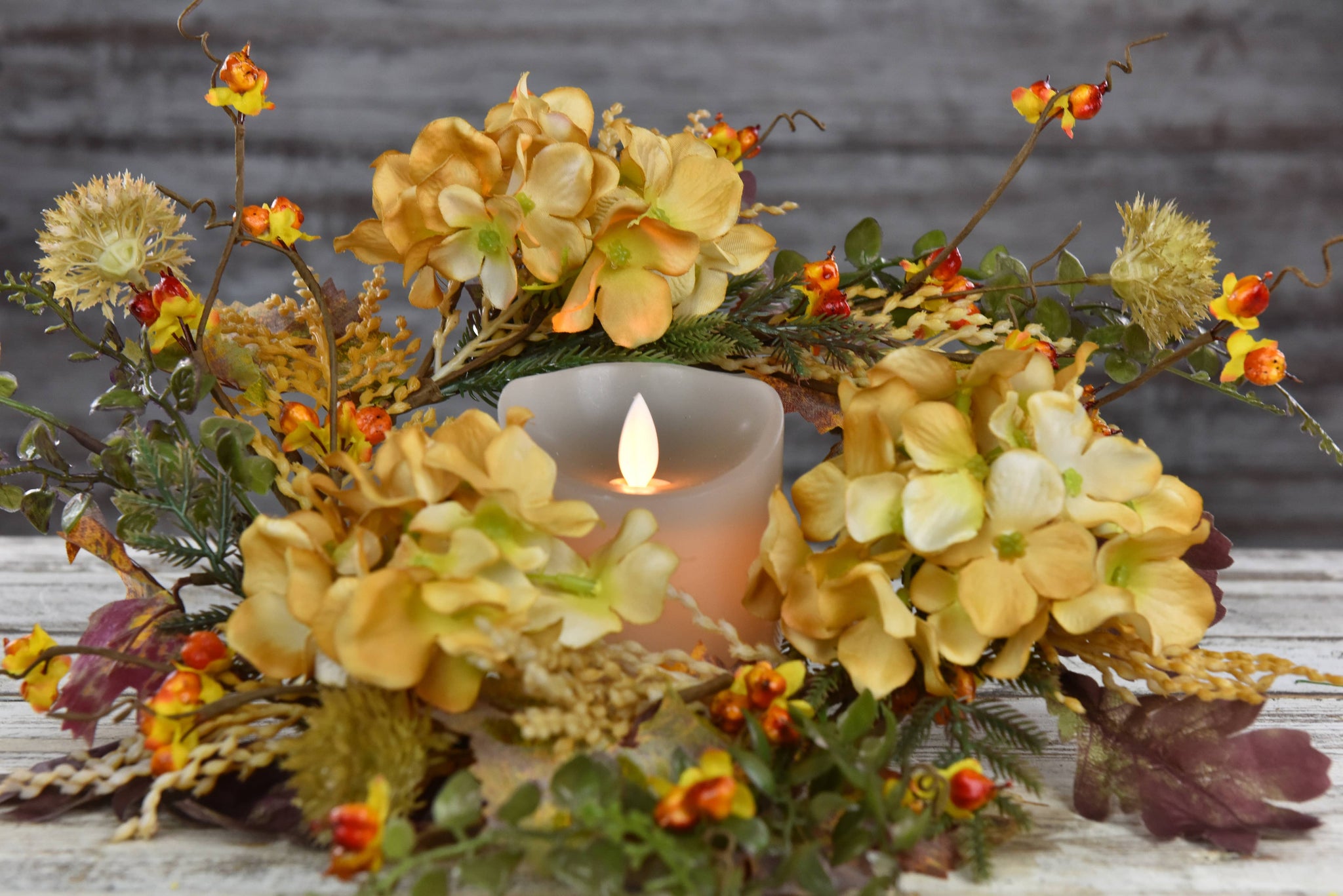 Autumn Hydrangea 4.5in Candle Ring